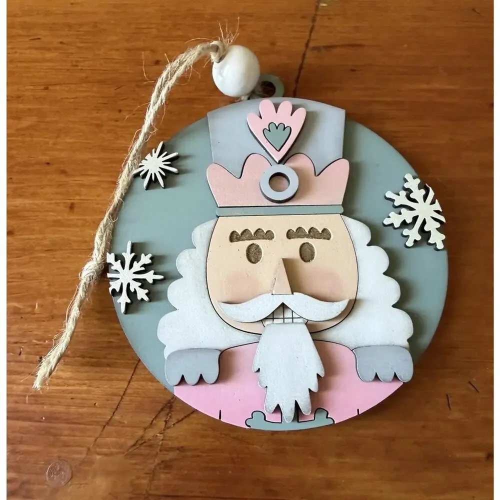 Pink Farmhouse Christmas Ornament Nutcracker Snowflake Tree Farm Rustic Decor